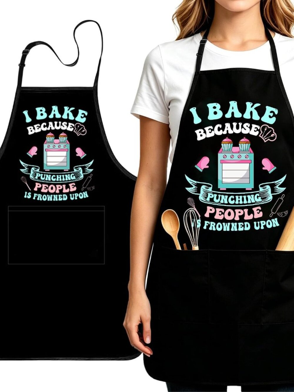 Funny Baking Apron for Women Men - Cute Cooking Aprons for Adults with 2 Pockets